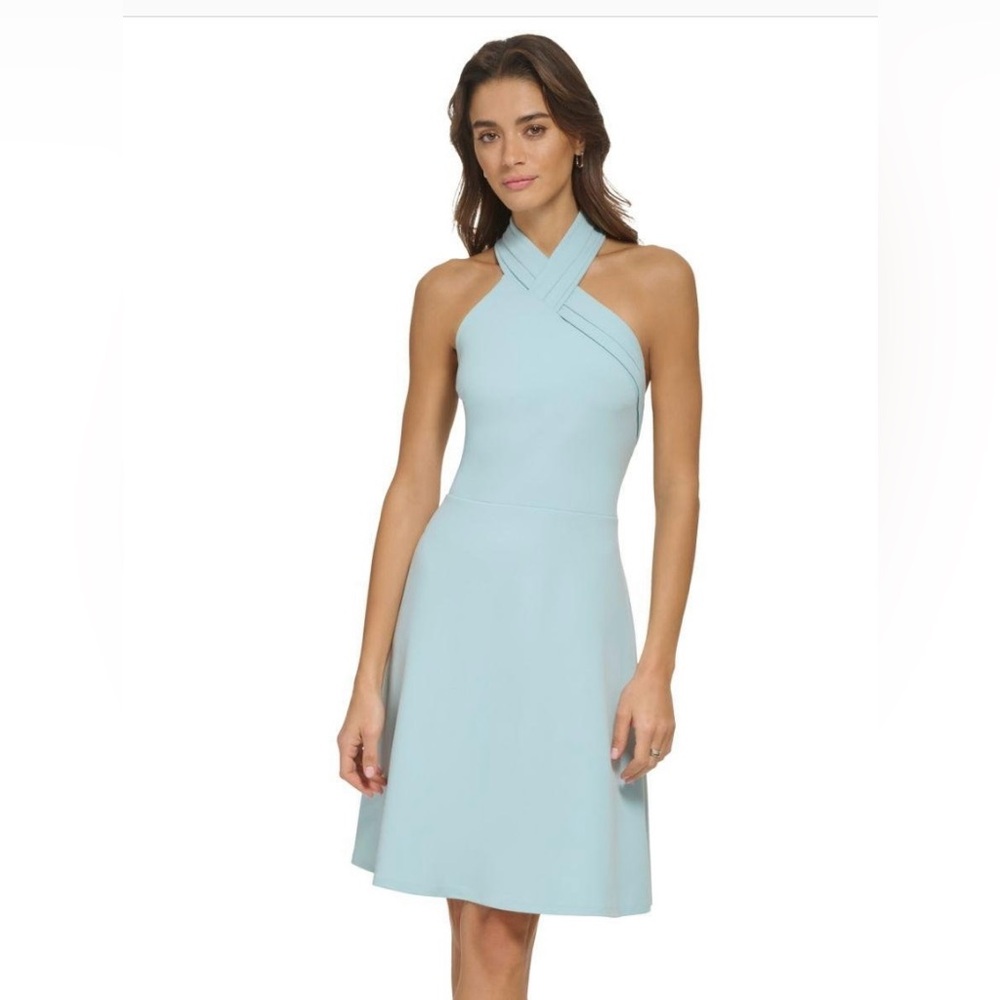 DKNY Elegant Blue Halter Dress